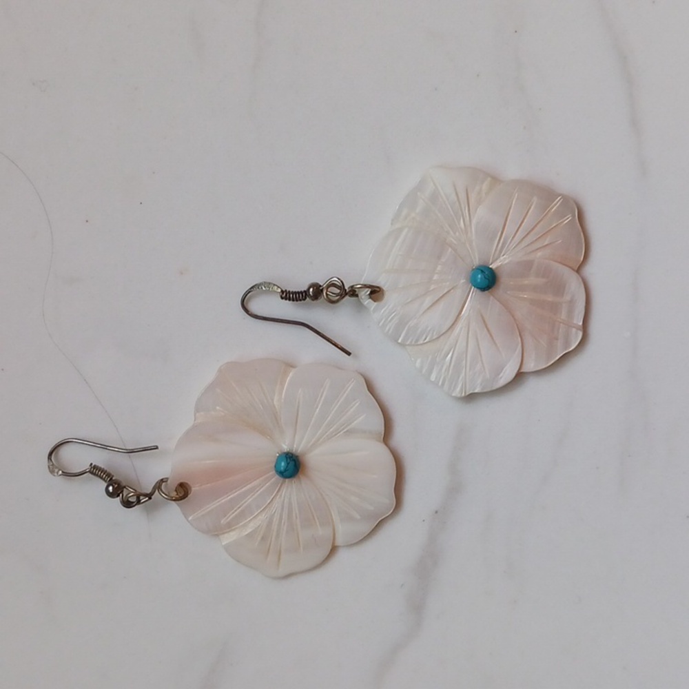 Opal & turquoise flower earrings